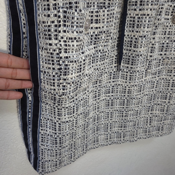 Maje Retrola Tweed Drawstring Waist Blue White Mini Dress Pockets Size 38 - Picture 9 of 16